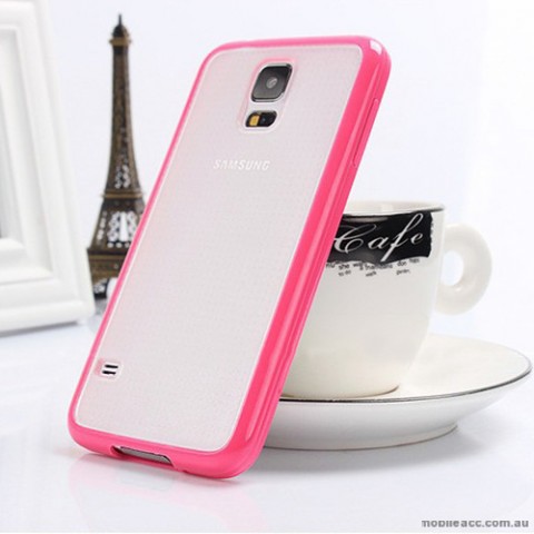 Transparent TPU   PC Case Cover for Samsung Galaxy S5 - Hot Pink