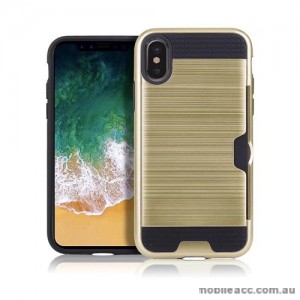 Rugged Shockproof Tough Back Case With Side Card Slot For iPhone X - Gold