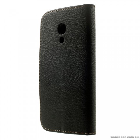 Litchi Skin TPU In Wallet Case Cover for Motorola Moto G2 2014 - Black